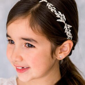 SWEETV Flower Girl Headpiece for Wedding Headband Silver Princess Hair Accessories Little Girls Toddler Kids Crystal Hair Bands for First Communion