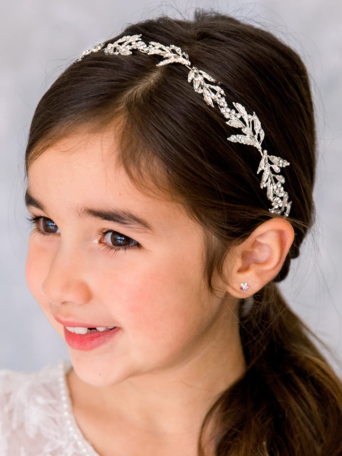 SWEETV Flower Girl Headpiece for Wedding Headband Silver Princess Hair Accessories Little Girls Toddler Kids Crystal Hair Bands for First Communion