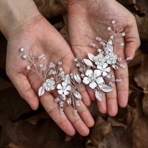 Unicra Silver Bride Wedding Hair Vine Flower Bridal Hair Piece Rhinestone Hair Accessories Crystal Headpieces Jewelry for Women and Girls