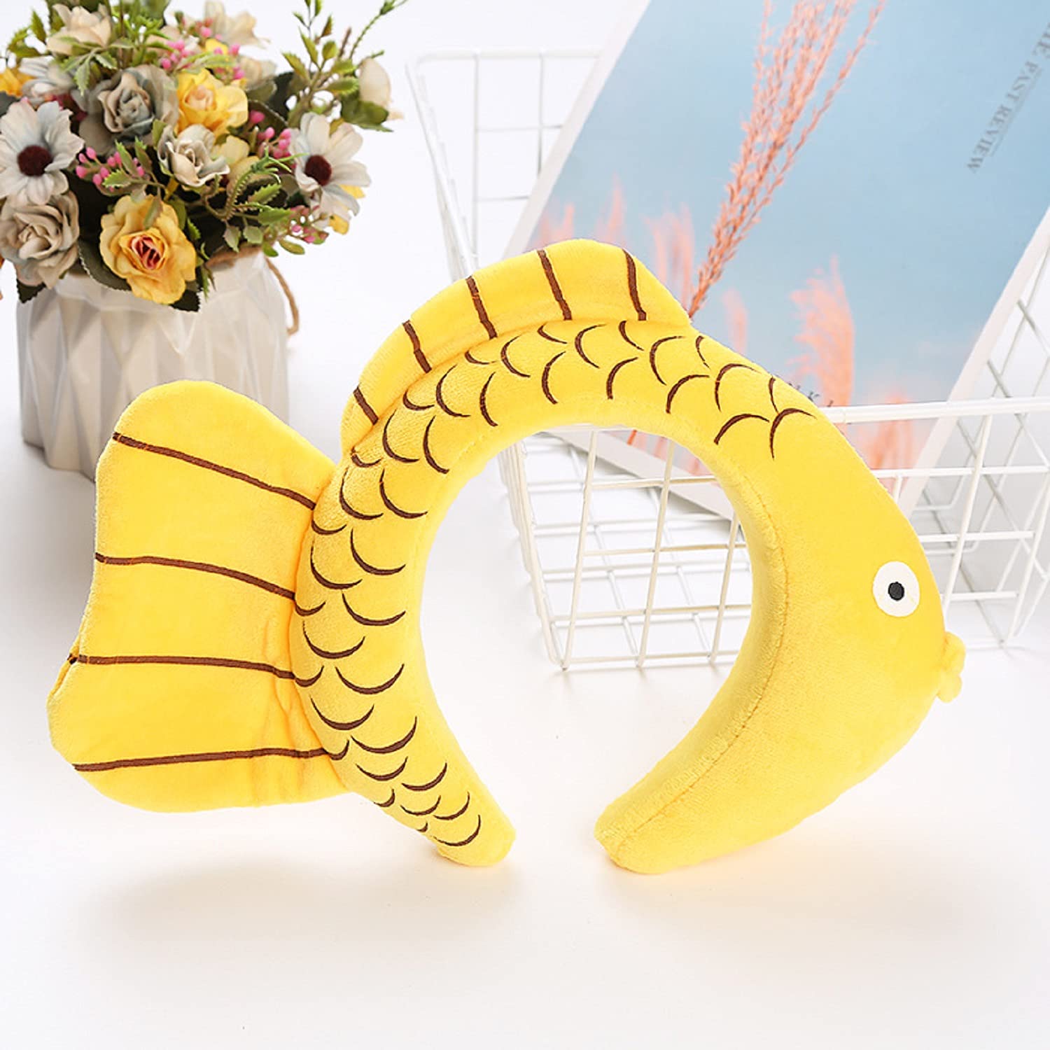 Fxaelian Cosplay Animal Cute Novelty Funny Golden Fish Headband Hairband Hair Hoop Halloween Costume Party Headpiece Headwear Hair Accessories