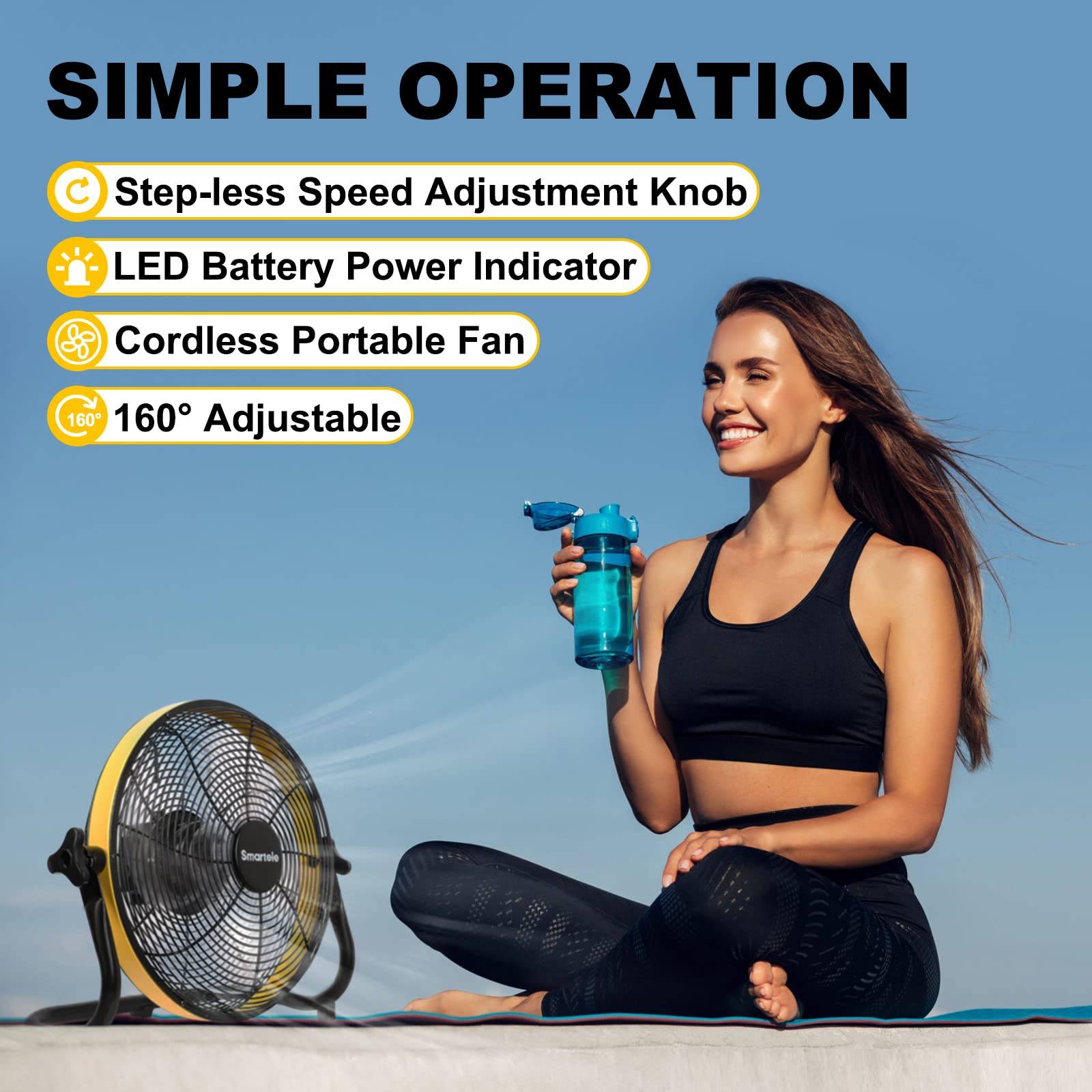 Smartele Battery Operated Fan, Battery Powered Fan, Rechargeable Floor Fan, Battery Fan for Camping, Portable & Rechargeable, 15000mAh Battery, Fast Charging, Run Up to 30 Hours, 16 inch