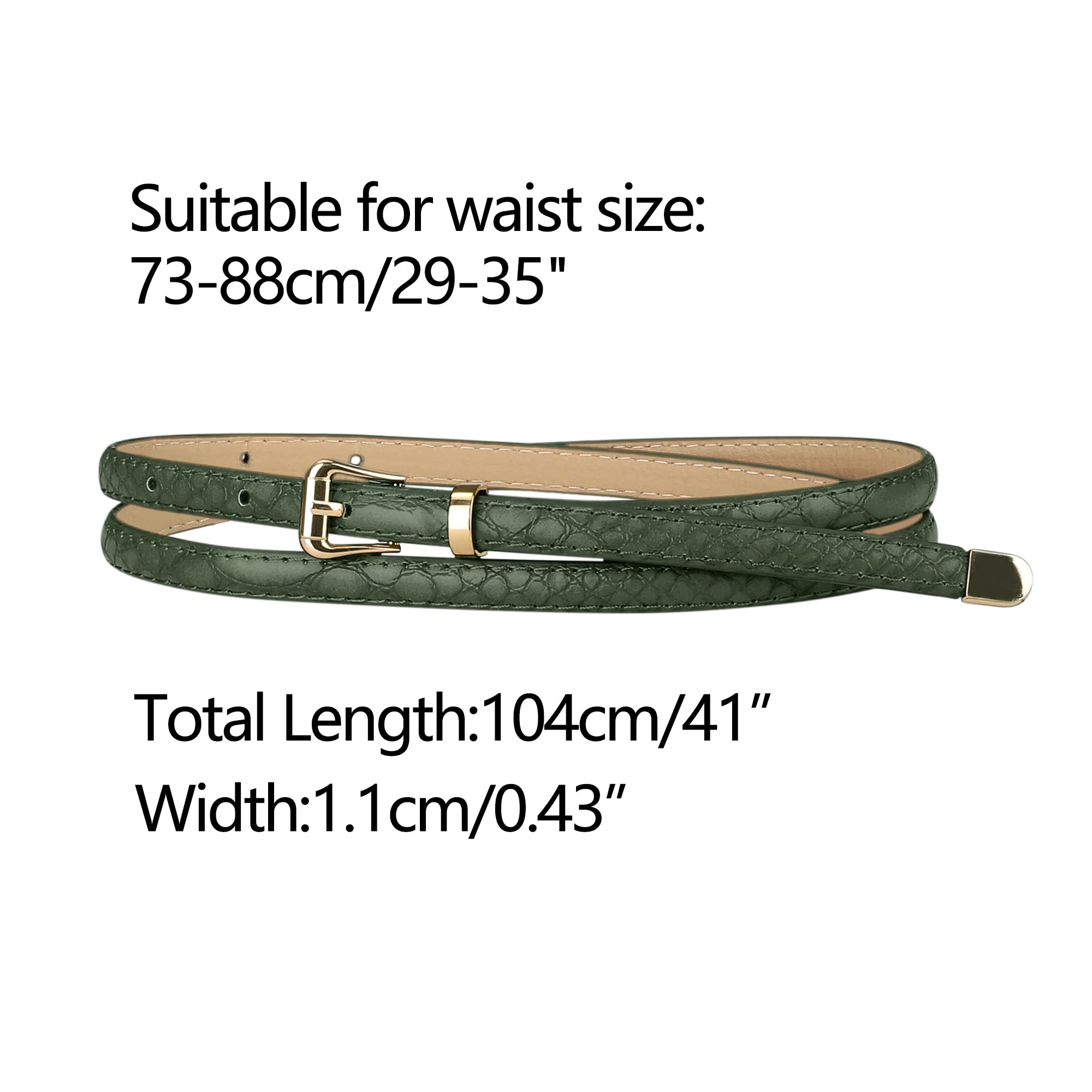 Allegra K Womens Skinny Embossed Leather Belts Alloy Pin Buckle Belt for Jeans Dresses Pants 104cm/41'' Dark Olive Green