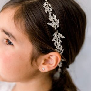 SWEETV Flower Girl Headpiece for Wedding Headband Silver Princess Hair Accessories Little Girls Toddler Kids Crystal Hair Bands for First Communion