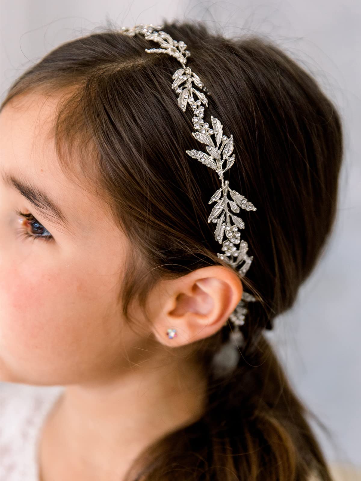 SWEETV Flower Girl Headpiece for Wedding Headband Silver Princess Hair Accessories Little Girls Toddler Kids Crystal Hair Bands for First Communion