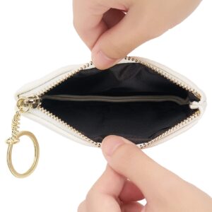 WOZEAH Artificial Leather Coin Purse Change Purse With Key Chain Ring Zipper For Men Women (A White)