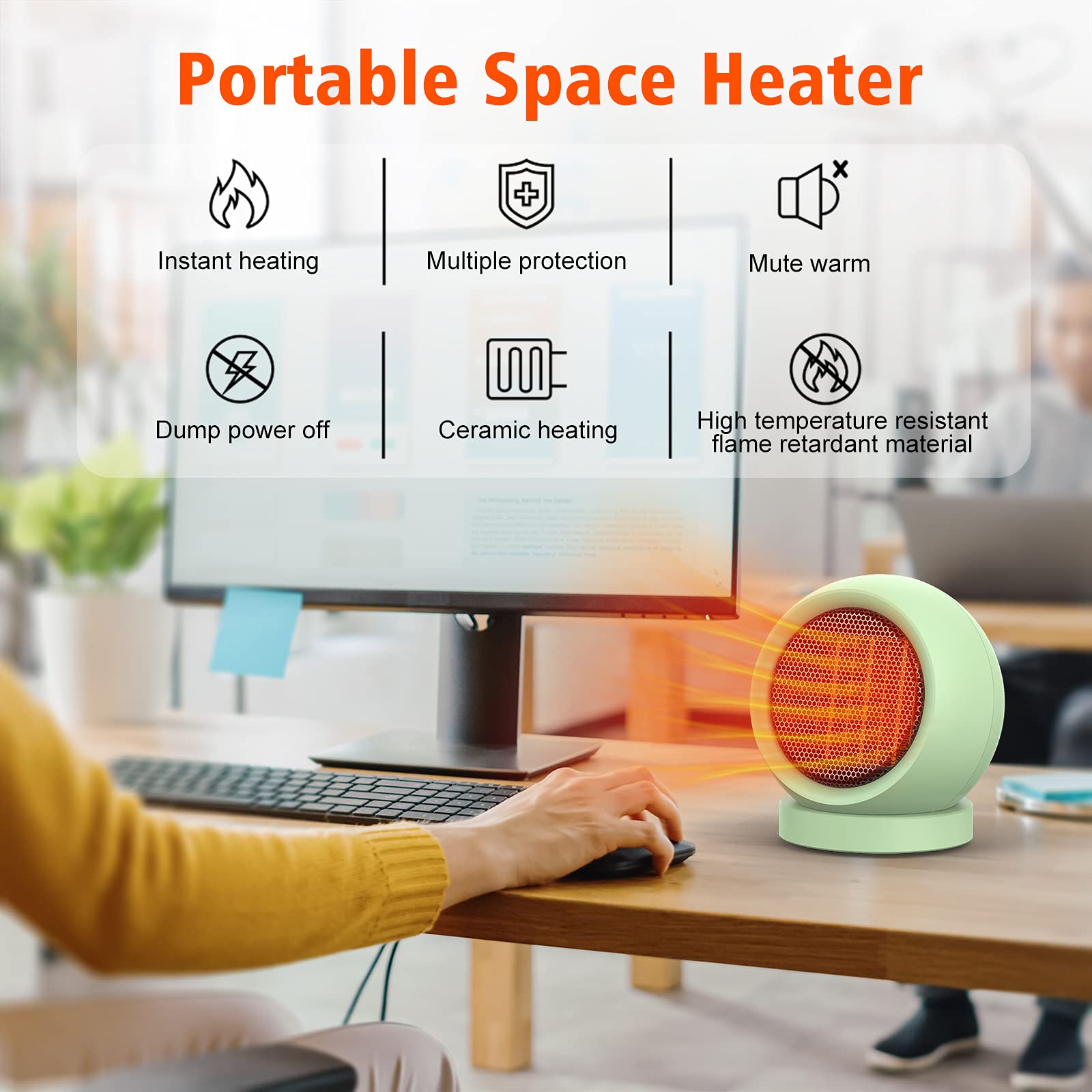 Coolfor Space Heater,PTC Ceramic Electric Desktop Heater High Output Fan for Home Bedroom Office Desk Indoor Use(Green)