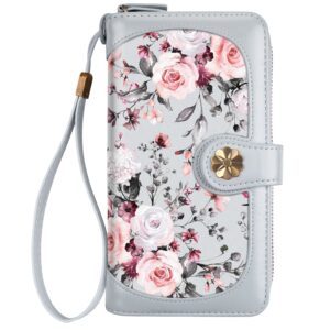 coco rossi wallets for women multi card holder wallet clutch wallet card holder organizer ladies purse with wrist strap purse,grey flowers