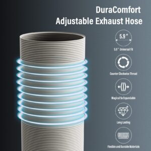 DuraComfort Air Conditioner Hose, 5.9 Inch (6”) Diameter Portable AC Hose, Anti-Clockwise Thread Up to 80 Inch Length, Room Air Conditioner Replace Vent Exhaust Hose