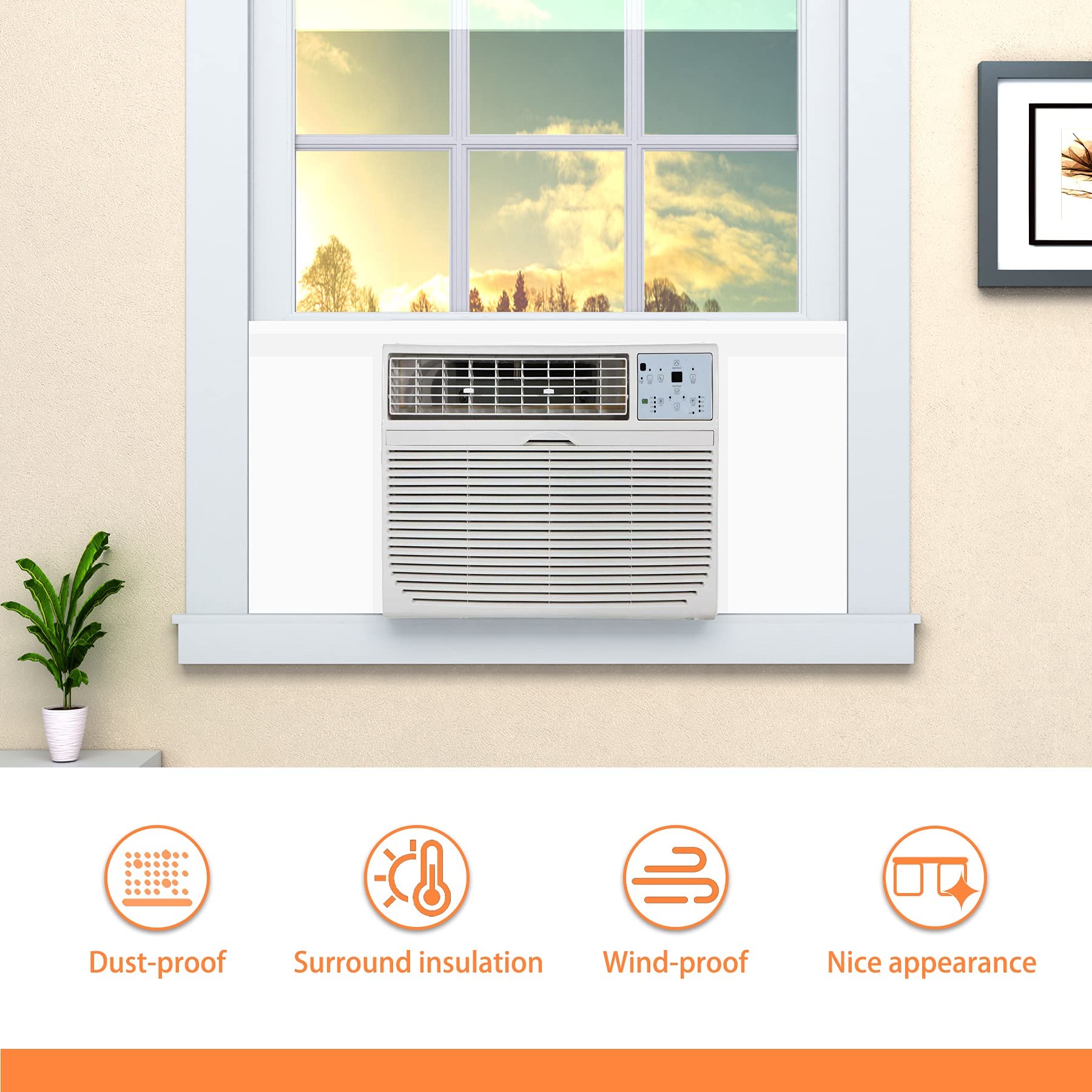 GCGOODS Window Air Conditioner Insulated Foam Panels, Winter Surround Insulation Side Panel with Top Seal Strip for Window AC Unit Indoor, White