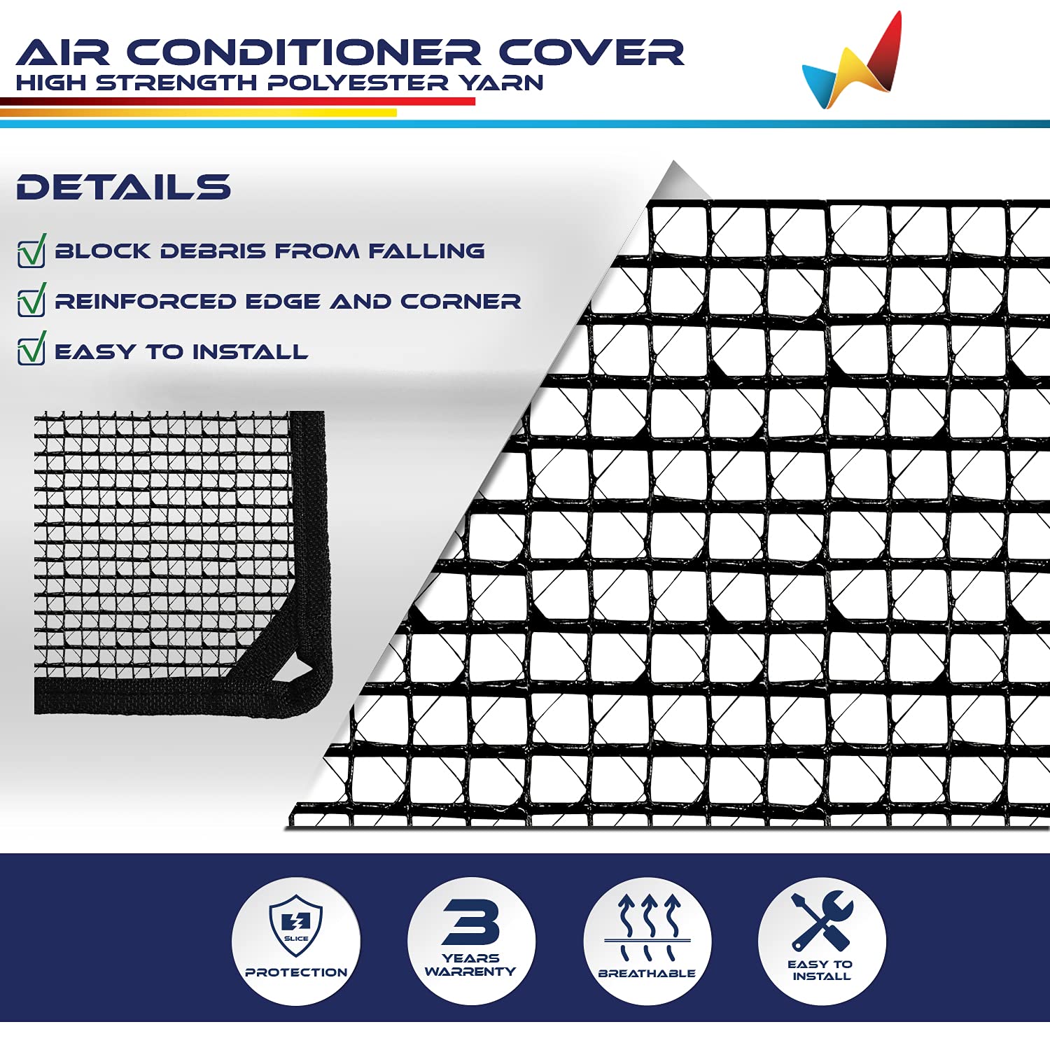 Windscreen4less 36"x36" A/C Unit Mesh Cover Air Conditioner Compressor Condenser Cover with Bungee Cords for Outside