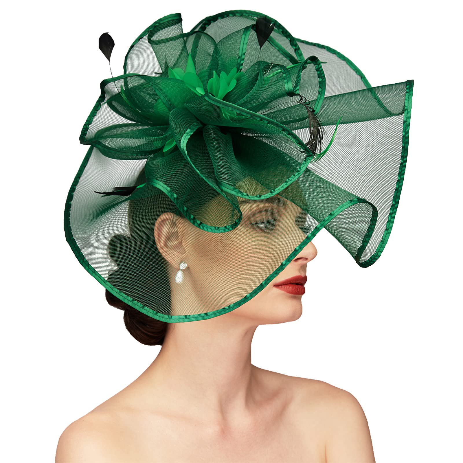 TS Fascinators Hat with Mesh Feather Hair Clip Tea Party for Wedding Cocktail Party or Special Occasion(Dark Green)