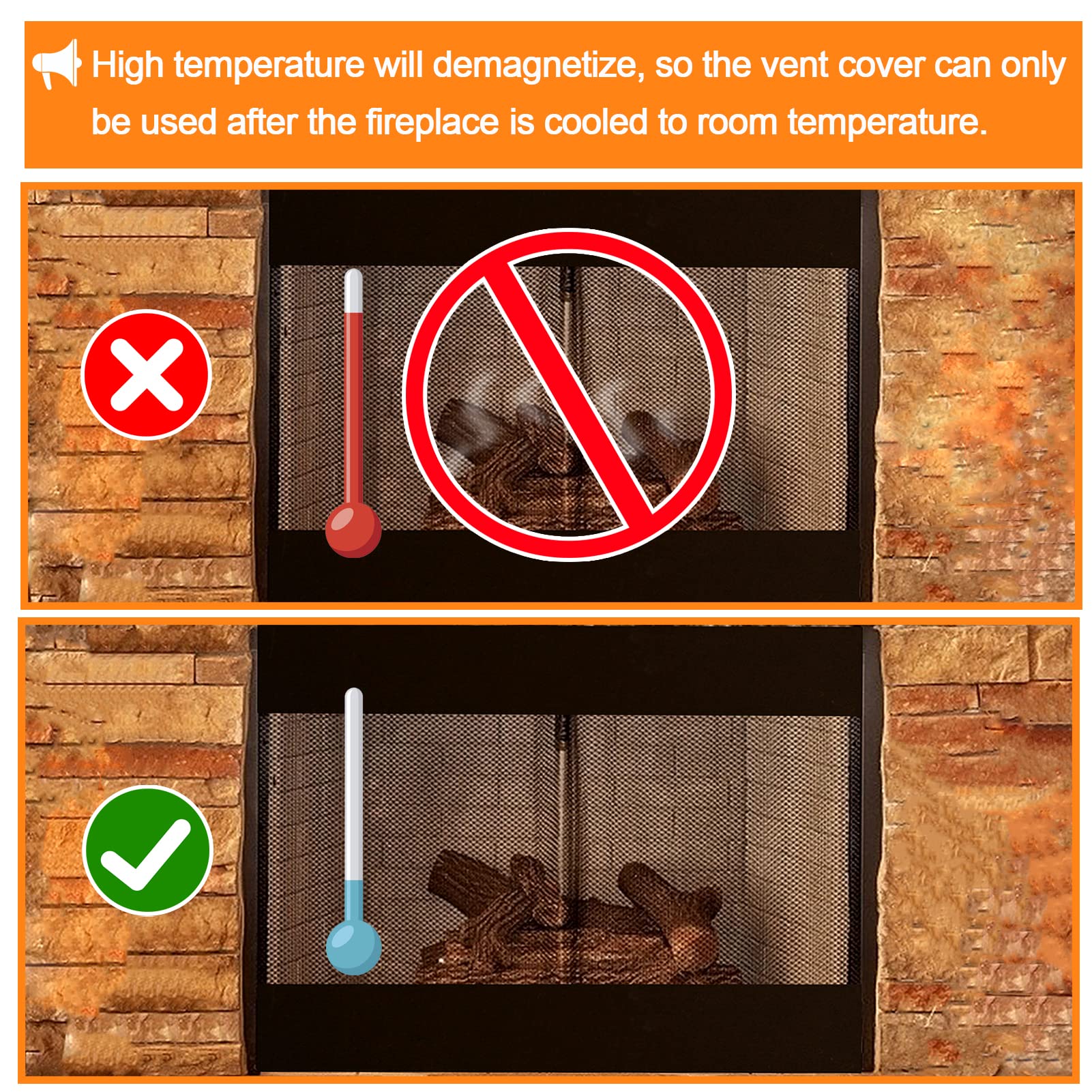 Magnetic Fireplace Draft Stopper - 2pcs Fireplace Vent Covers, Screen Insulation Blocker for Winter Indoor Prevent Cold Air and Heat Loss, 36 x 4in