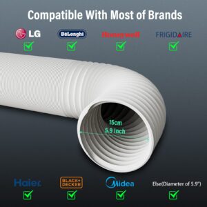 DuraComfort Air Conditioner Hose, 5.9 Inch (6”) Diameter Portable AC Hose, Anti-Clockwise Thread Up to 80 Inch Length, Room Air Conditioner Replace Vent Exhaust Hose