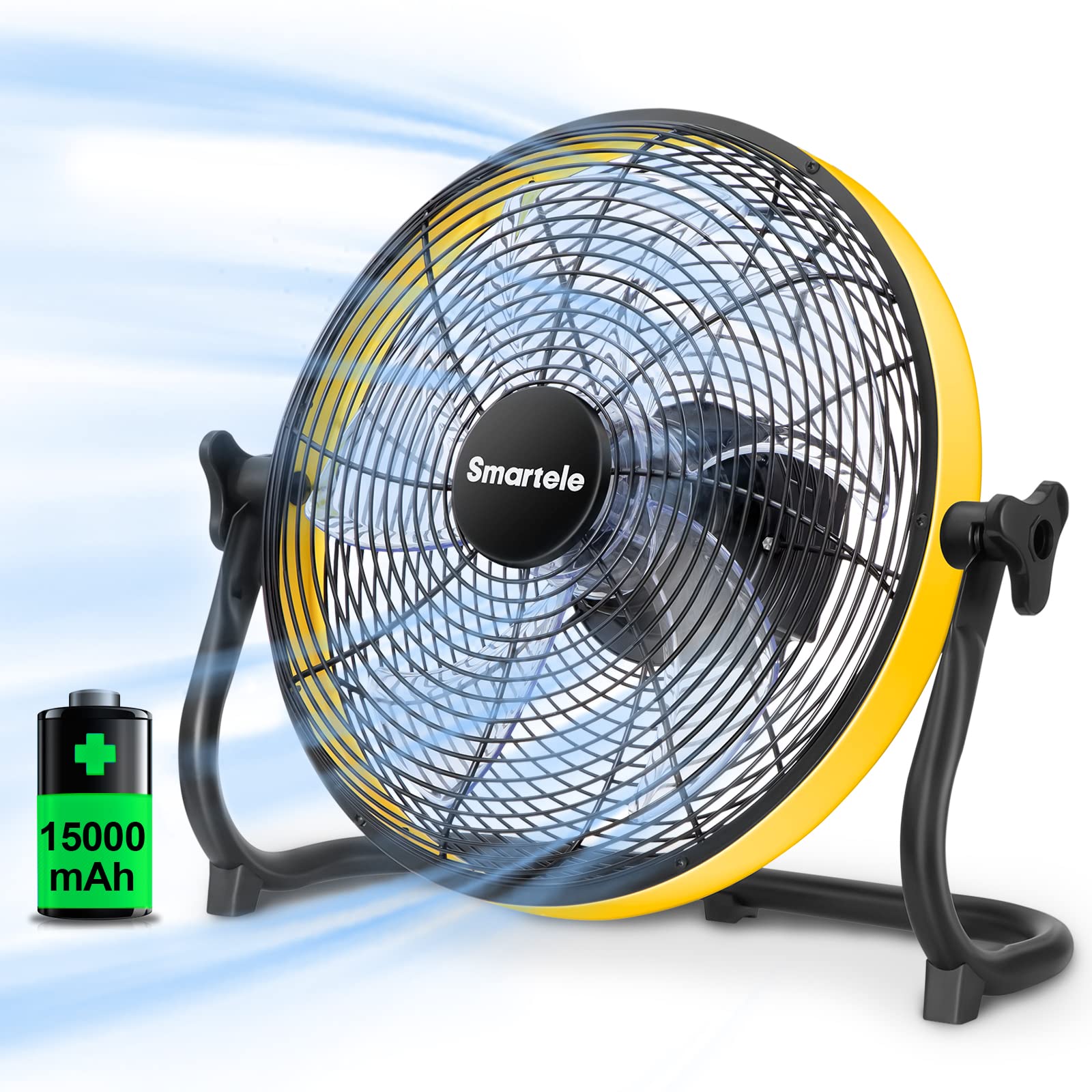 Smartele Battery Operated Fan, Battery Powered Fan, Rechargeable Floor Fan, Battery Fan for Camping, Portable & Rechargeable, 15000mAh Battery, Fast Charging, Run Up to 30 Hours, 16 inch