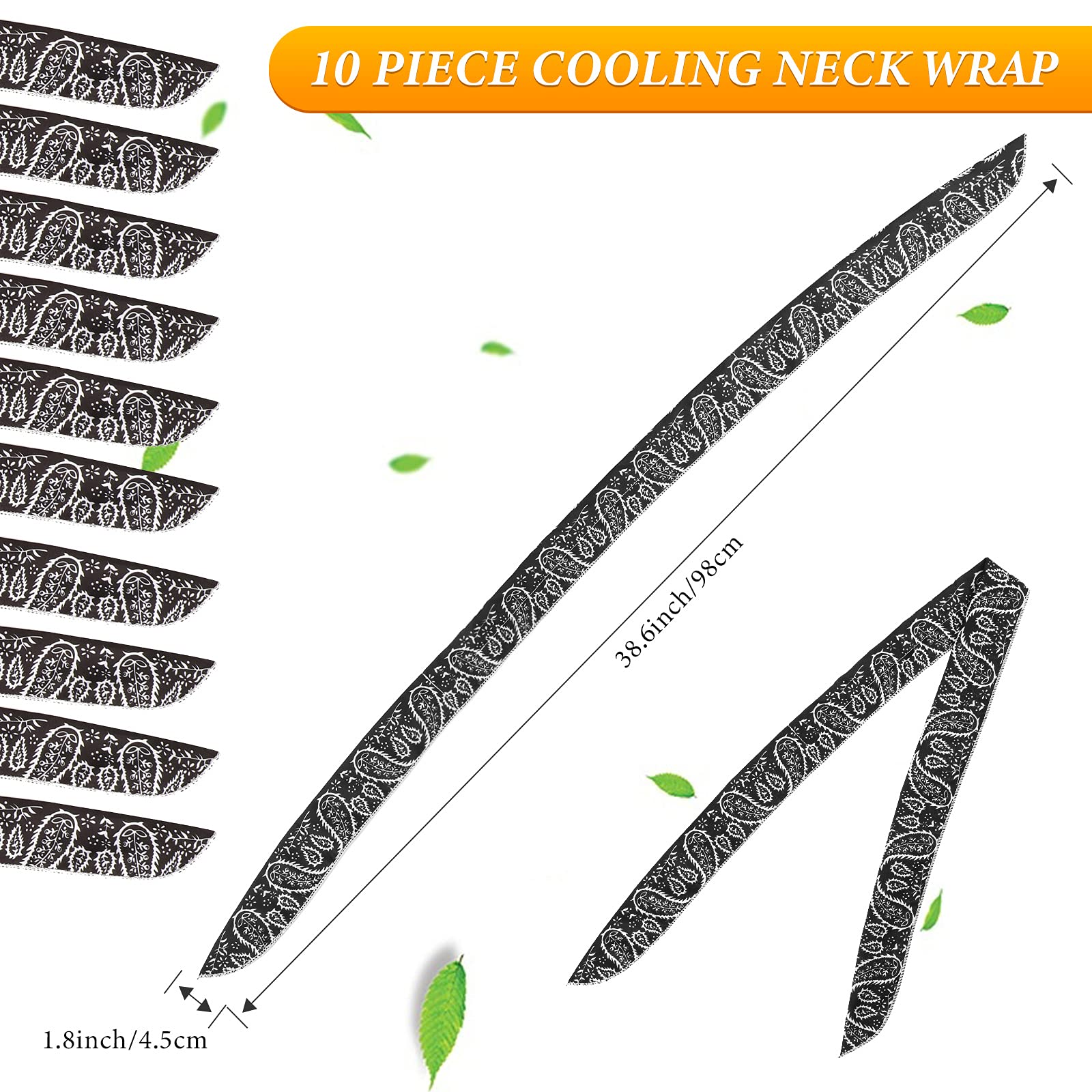 10 Pieces Ice Cool Scarf Summer Cooling Scarf Neck Wrap Headband Cooling Scarf Instant Chill Neck Scarf Soaked Tie Around Neck for Summer Outdoor Activity (Black)