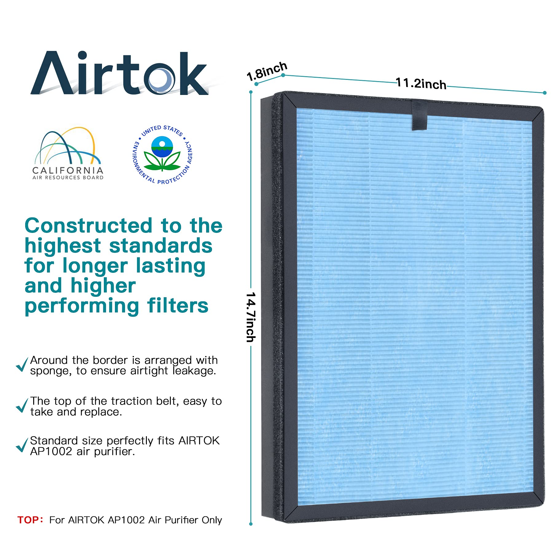 AIRTOK Air Purifier AP1002 Replacement Filter, H13 True HEPA