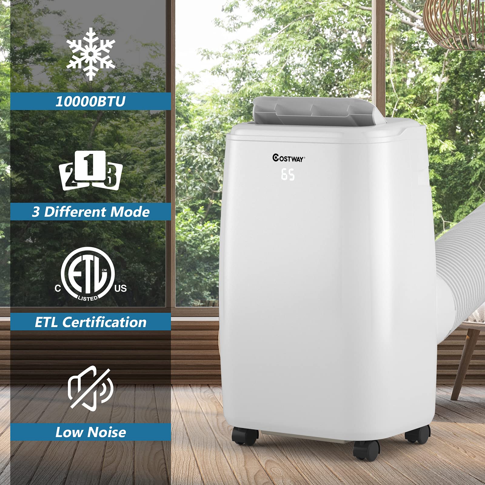 COSTWAY 1,0000 BTU Portable Air Conditioner, Cooling for Space up to 350 sq. ft with 3 Modes, Multifunctional Air Cooler with Remote Control and Washable Filter, 3 Fan Speeds & Sleep Mode