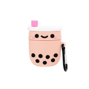 KIQ Cartoon for AirPods Case Cover Cute Soft Protective Cover w/Keychain for Women Men for Apple AirPods 2nd Generation Case AirPod Case 1st Generation Air Pod Silicone (Smiley Boba)