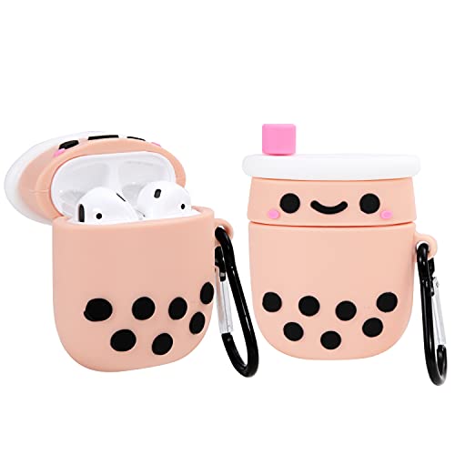 KIQ Cartoon for AirPods Case Cover Cute Soft Protective Cover w/Keychain for Women Men for Apple AirPods 2nd Generation Case AirPod Case 1st Generation Air Pod Silicone (Smiley Boba)