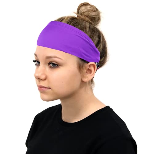 Kenz Laurenz Performance Headband Moisture Wicking Athletic Sports Head Band Wide Head Band Sweatband - Workout, Soccer, Softball, Basketball (Neon Yellow) One Size