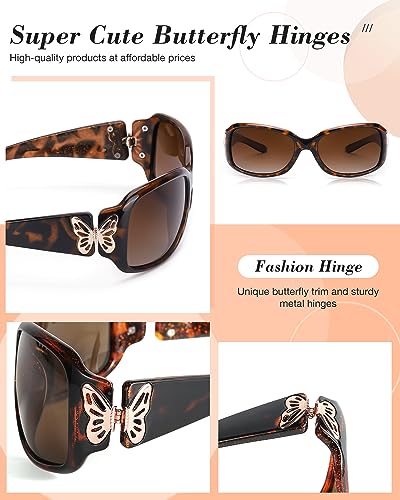 LVIOE Polarized Sunglasses for Women, Fashion Butterfly Decoration Driving Fishing-99.99% UV Protection