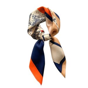 MEISEE 100% Pure Mulberry Silk Square Scarf 27"'x27-68CM Head Scarf for Women Natural Silk Neckerchief Printed Headscarf (Coffee color orange horse)