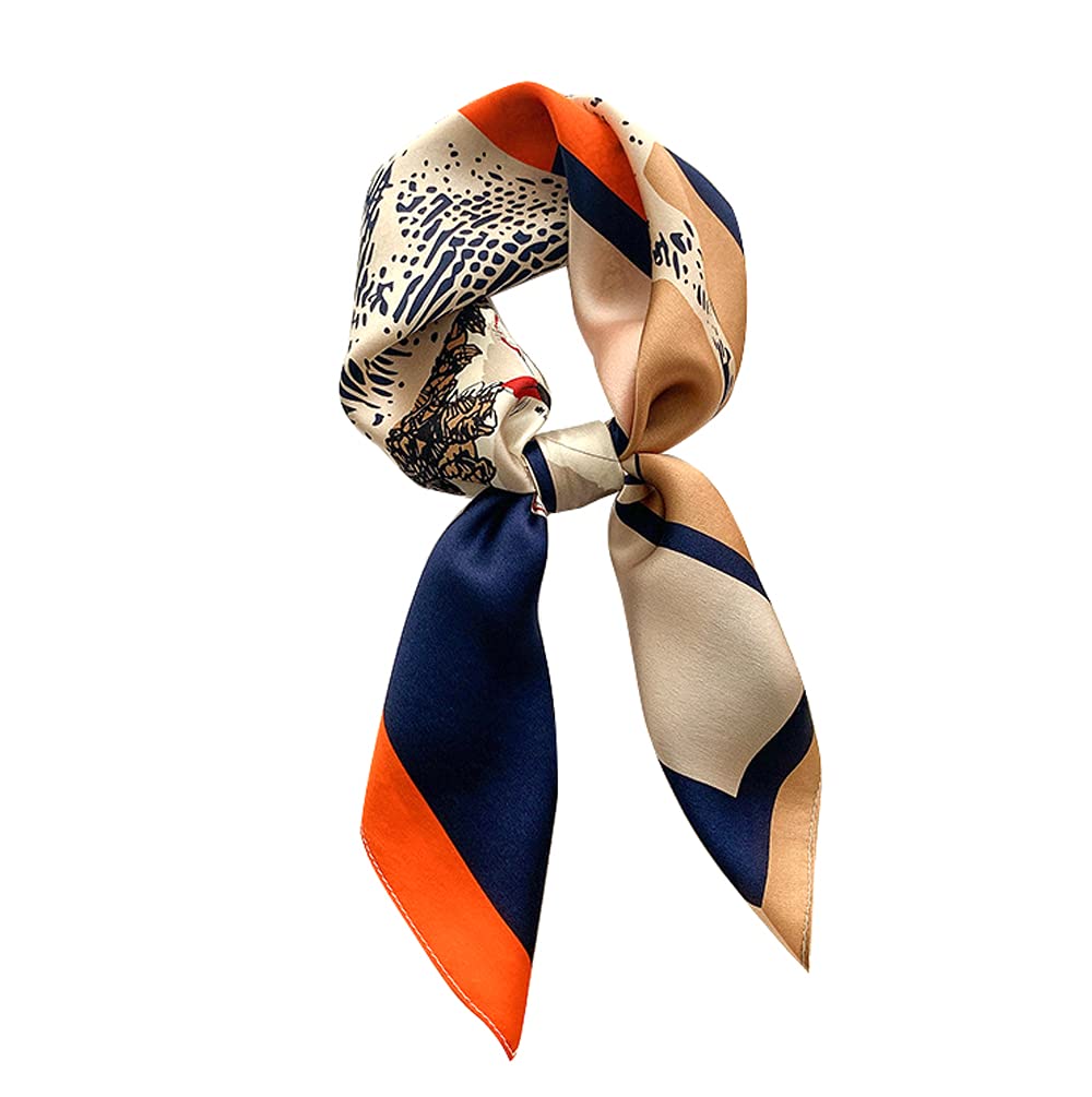 MEISEE 100% Pure Mulberry Silk Square Scarf 27"'x27-68CM Head Scarf for Women Natural Silk Neckerchief Printed Headscarf (Coffee color orange horse)