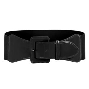 GRACE KARIN Women's Wide Patent Leather Buckle High Waist Fashion Belt Black M