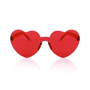 FEISEDY 2 Pack Rimless Heart Shaped Sunglasses Party Glasses Disco One Piece Transparent Trendy Love Glasses B2826-F2