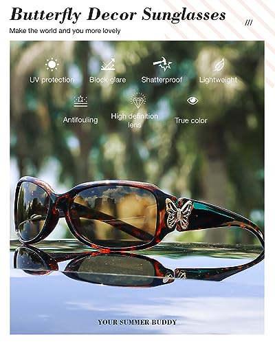 LVIOE Polarized Sunglasses for Women, Fashion Butterfly Decoration Driving Fishing-99.99% UV Protection