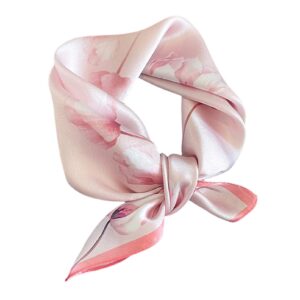 aufeel 100% real mulberry silk women small square neck scarfs 21" lightweight headscarf printed neckerchief gift packed(pink)