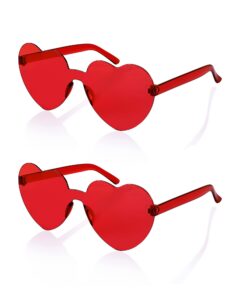 feisedy 2 pack rimless heart shaped sunglasses party glasses disco one piece transparent trendy love glasses b2826-f2