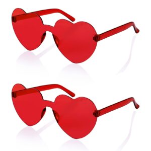 FEISEDY 2 Pack Rimless Heart Shaped Sunglasses Party Glasses Disco One Piece Transparent Trendy Love Glasses B2826-F2