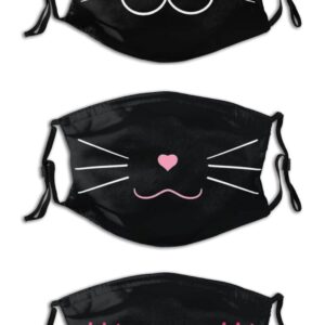 LVGOOKI 3 Pcs Cute Cat Face Mask Mouth Mask With 6 Filter Pocket Reusable Washable Adjustable Mask For Adults