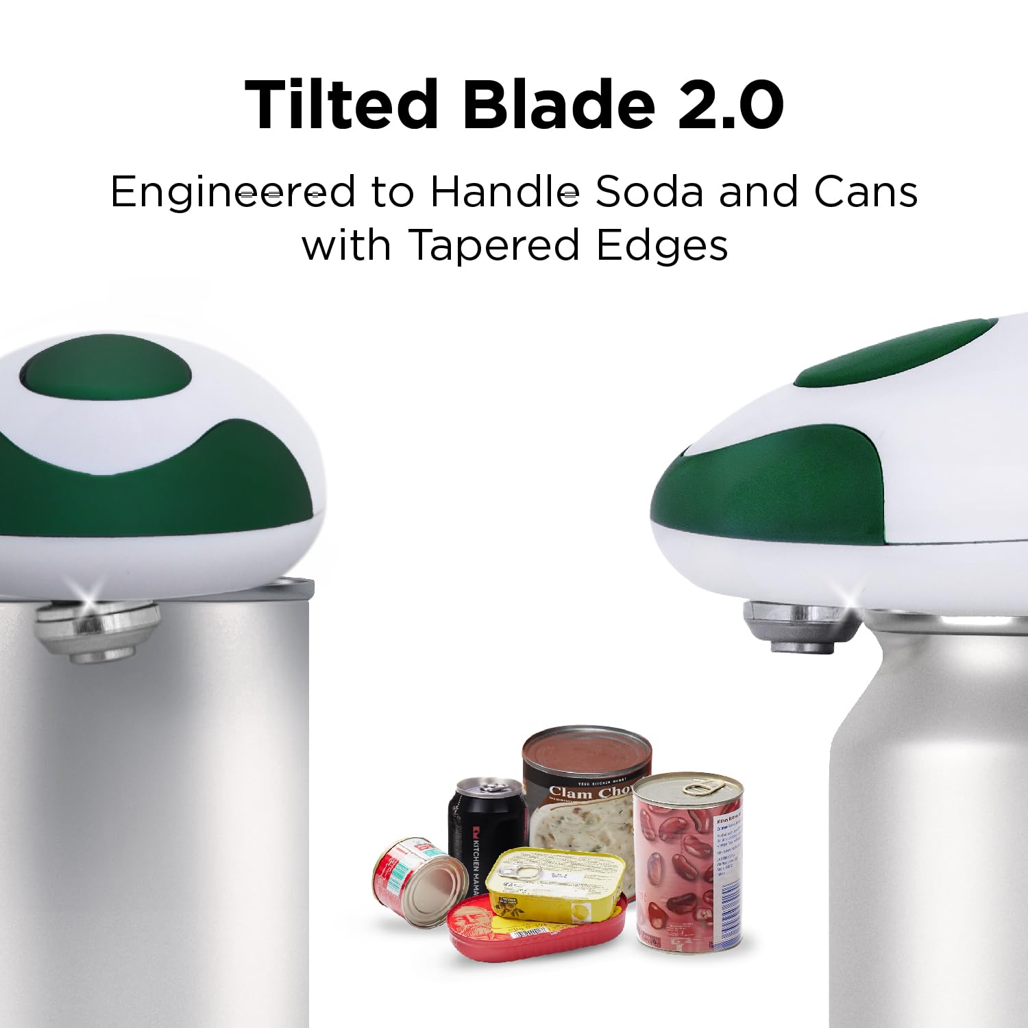 Kitchen Mama Auto 2.0 Electric Can Opener: Refined Blade Opens Almost Any Cans - Automatic, Hands Free, Smooth Edge, Food-Safe, Battery Operated, YES YOU CAN (Alpine Green)