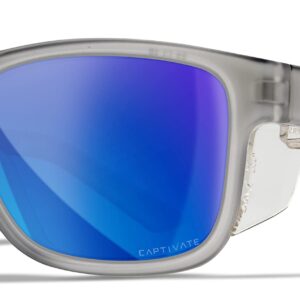 Wiley X Ovation Captivate Polarized Sunglasses, Safety Glasses for Men and Women, UV Eye Protection for Shooting, Fishing, Biking, and Extreme Sports, Matte Slate Frames, Blue Mirror Tinted Lenses