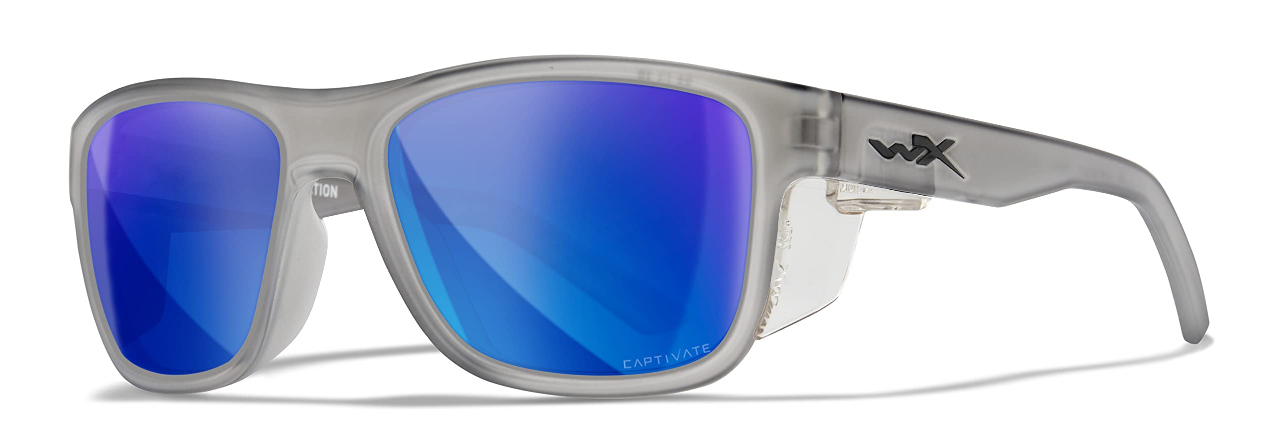 Wiley X Ovation Captivate Polarized Sunglasses, Safety Glasses for Men and Women, UV Eye Protection for Shooting, Fishing, Biking, and Extreme Sports, Matte Slate Frames, Blue Mirror Tinted Lenses