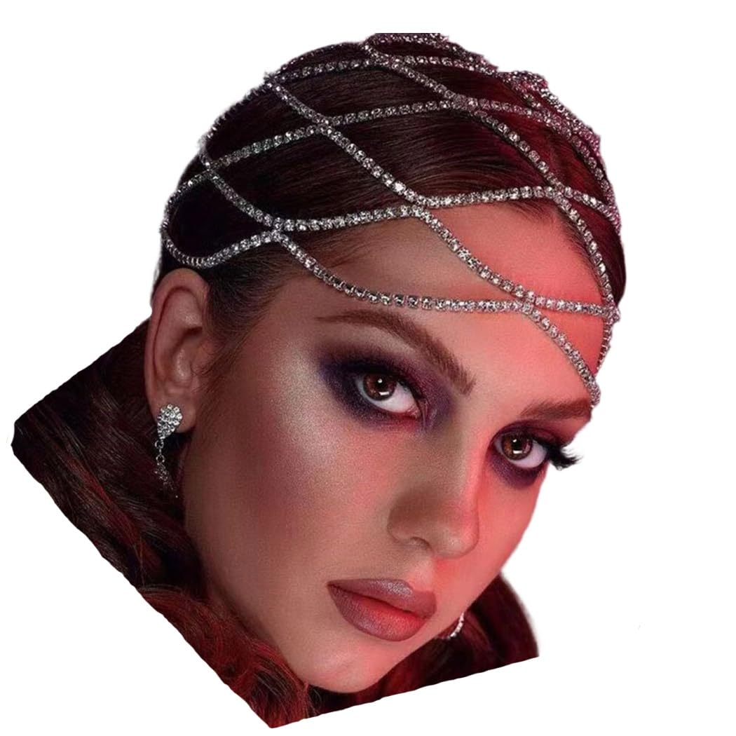 Fdesigner Crytsal Head Chain Silver Cap Headpieces Party Rhinestone Flapper Hairpieces Jewelry Gatsby Belly Dance Cleopatra Hair Accessories for Women