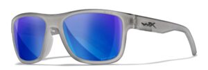 wiley x ovation captivate polarized sunglasses, safety glasses for men and women, uv eye protection for shooting, fishing, biking, and extreme sports, matte slate frames, blue mirror tinted lenses