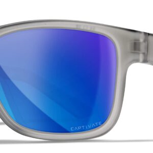 Wiley X Ovation Captivate Polarized Sunglasses, Safety Glasses for Men and Women, UV Eye Protection for Shooting, Fishing, Biking, and Extreme Sports, Matte Slate Frames, Blue Mirror Tinted Lenses