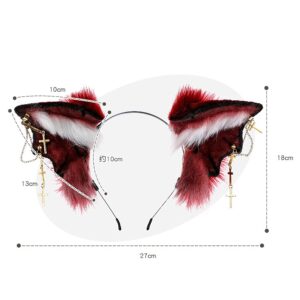 Faylay Bat Ear Women Faux Fur Headband Cosplay Headwear Halloween Accessory (Wine Red)