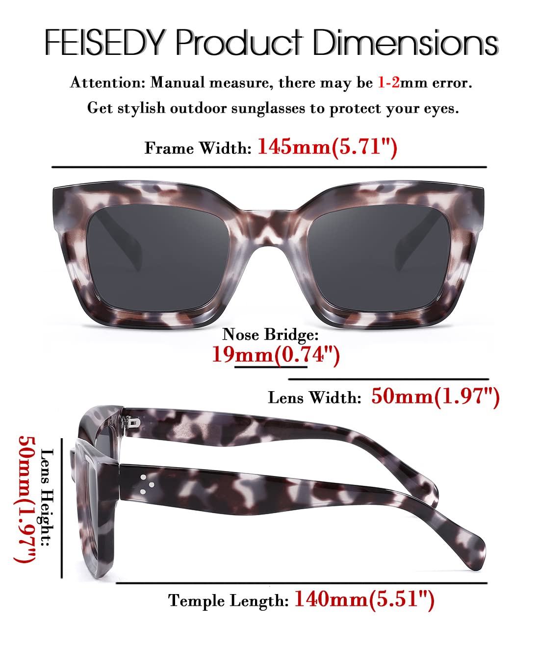 FEISEDY Classic Women Sunglasses Fashion Thick Square Frame UV400 B2471