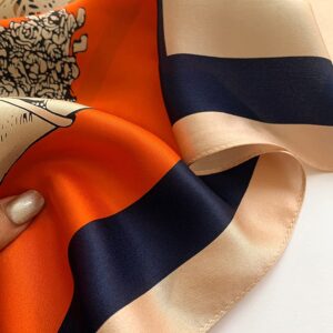 MEISEE 100% Pure Mulberry Silk Square Scarf 27"'x27-68CM Head Scarf for Women Natural Silk Neckerchief Printed Headscarf (Coffee color orange horse)