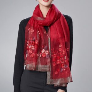 WINCESS YU Women Mulberry Silk Scarf Lightweight Embroidered Floral Shawl Wraps Beach Gauze Blanket Shawl for All Season