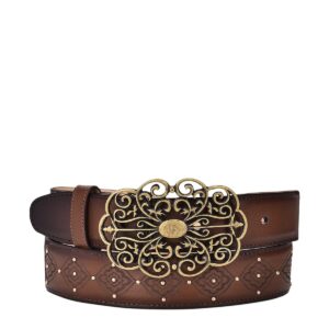 Cuadra women's western belt in bovine leather with studs brown, CD999RS, Size M