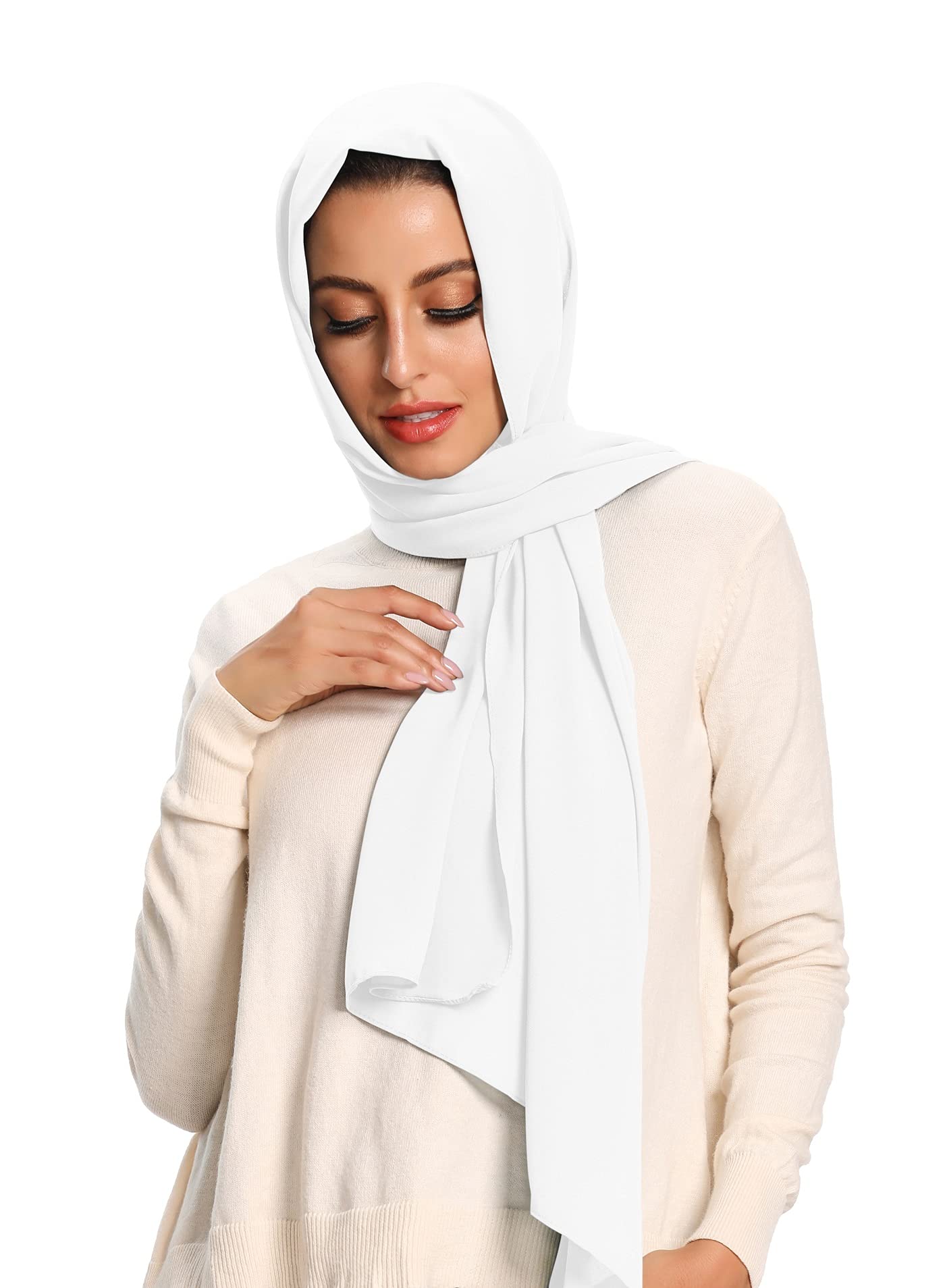 Txameru Hijab for Women Chiffon Hijab Scarfs for Women Long Shawl (White)