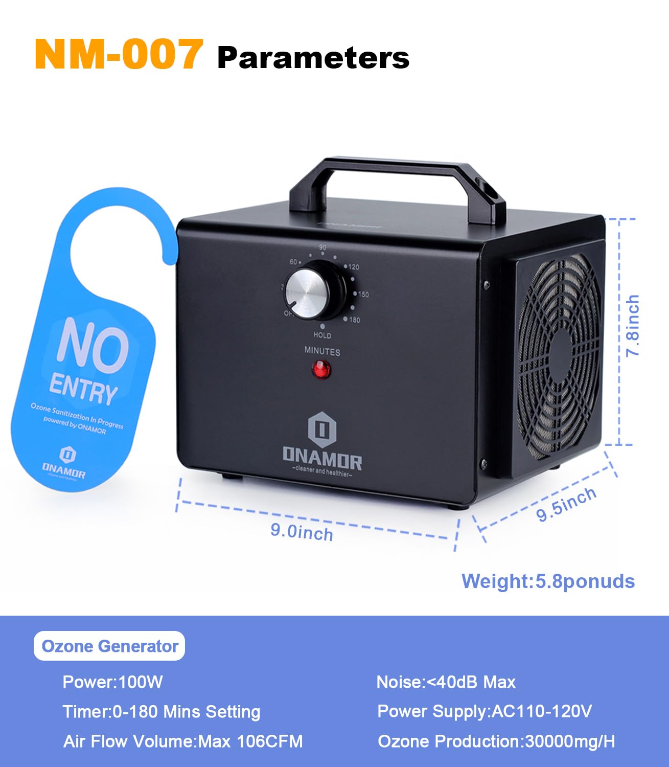 ONAMOR Ozone Generator 30000mg/h, Ozone Machine Ionizer O3 Deodorizer for Home, Basement, Smoke, and Pet Room (Eliminating Odors Area up to 4000 Square Feet, All Metallic Black)