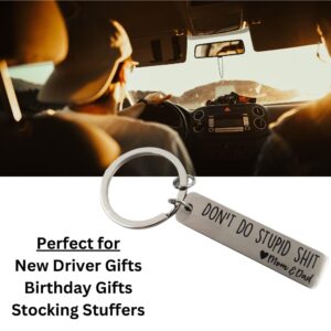 Pretty Inappropriate Don't Do Stupid Shit Metal Keychain, 16 Year Old Boy Birthday Gift Ideas, Sweet 16 Gifts for Girls, Drive Safe Keychain for Daughter, 16 Year Old Girl Birthday ((Heart) Mom & Dad)