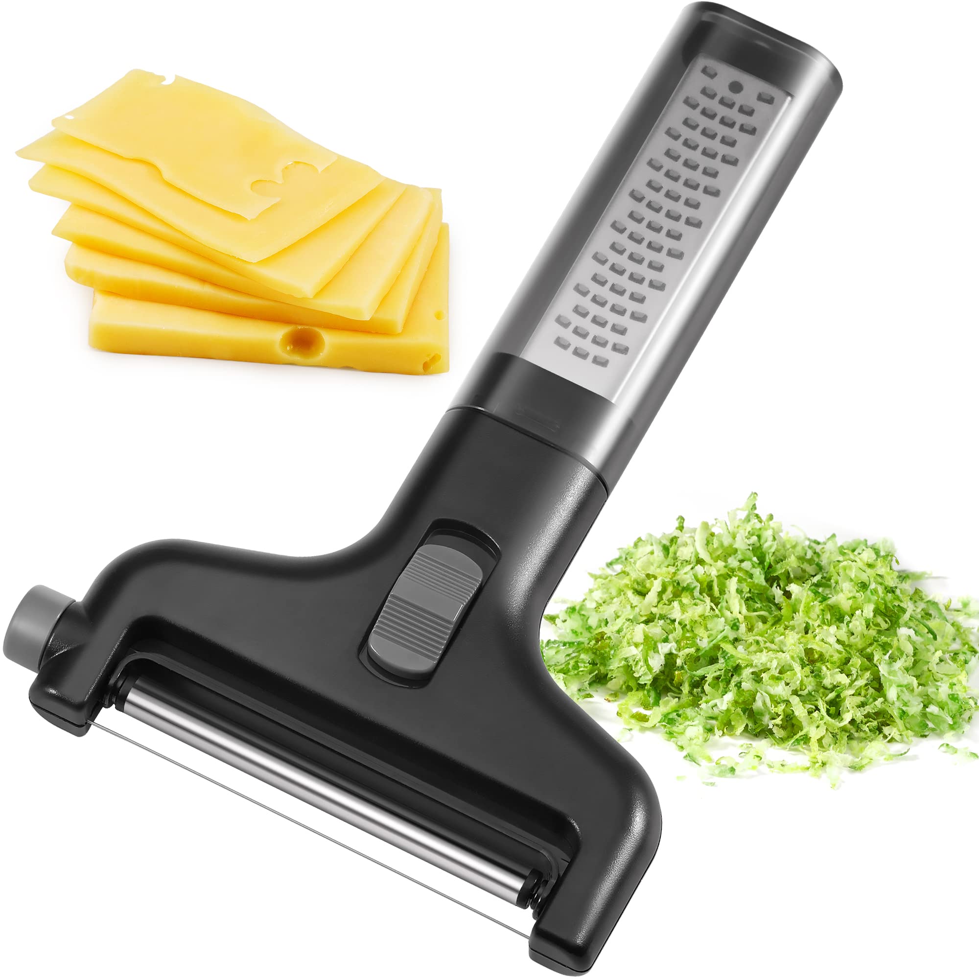 2-In-1 Adjustable Wire Cheese Slicer - Cheese Grater for Parmesan, Mozzarella and Cheddar Cheese, Durable Lemon Zester Grater, Cheese Shredder and Adjustable Wire Cheese Cutter - BPA Free