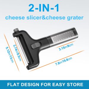 2-In-1 Adjustable Wire Cheese Slicer - Cheese Grater for Parmesan, Mozzarella and Cheddar Cheese, Durable Lemon Zester Grater, Cheese Shredder and Adjustable Wire Cheese Cutter - BPA Free